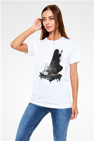 Piyanist Beyaz Unisex Tişört T-Shirt - TişörtFabrikası