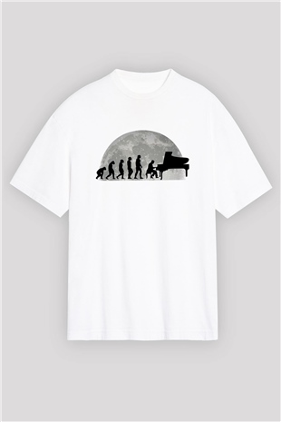 Piyanist Beyaz Oversize Tişört Oversize T-shirt - TişörtFabrikası