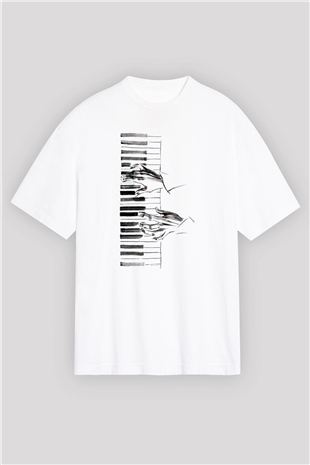 Piyanist Beyaz Oversize Tişört Oversize T-shirt - TişörtFabrikası
