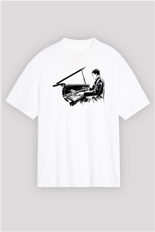 Piyanist Beyaz Oversize Tişört Oversize T-shirt - TişörtFabrikası