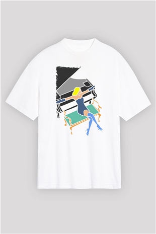 Piyanist Beyaz Oversize Tişört Oversize T-shirt - TişörtFabrikası