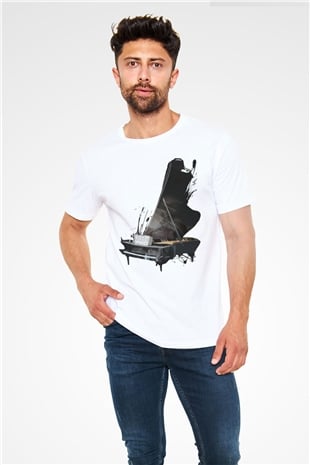 Piyanist Beyaz Unisex Tişört T-Shirt - TişörtFabrikası