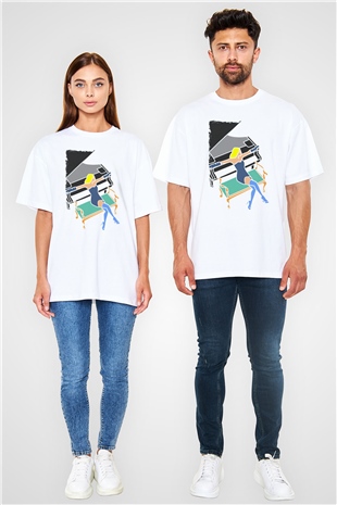 Piyanist Beyaz Oversize Tişört Oversize T-shirt - TişörtFabrikası