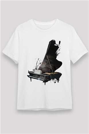 Piyanist Beyaz Unisex Tişört T-Shirt - TişörtFabrikası