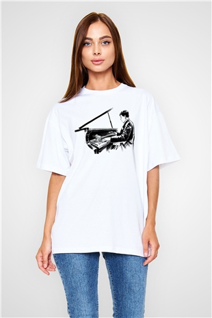 Piyanist Beyaz Oversize Tişört Oversize T-shirt - TişörtFabrikası