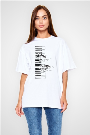 Piyanist Beyaz Oversize Tişört Oversize T-shirt - TişörtFabrikası