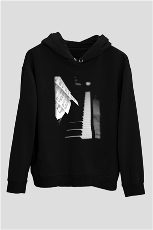 Piyanist Siyah Unisex Kapşonlu Sweatshirt