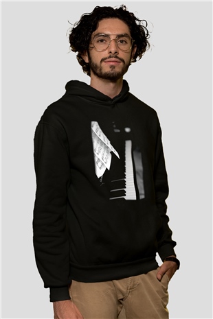 Piyanist Siyah Unisex Kapşonlu Sweatshirt