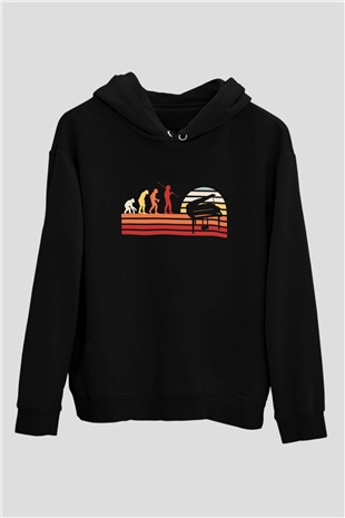 Piyanist Siyah Unisex Kapüşonlu Sweatshirt