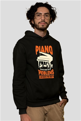 Piyanist Siyah Unisex Kapüşonlu Sweatshirt