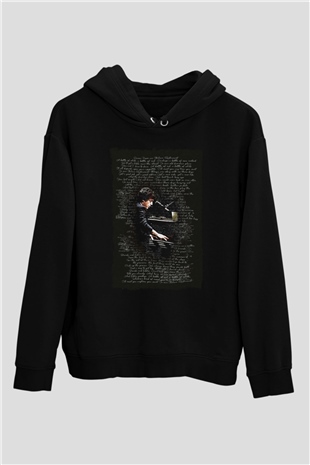 Piyanist Siyah Unisex Kapüşonlu Sweatshirt