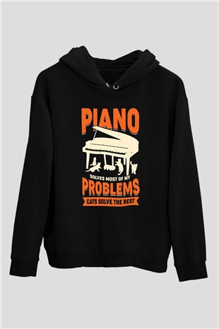 Piyanist Siyah Unisex Kapüşonlu Sweatshirt