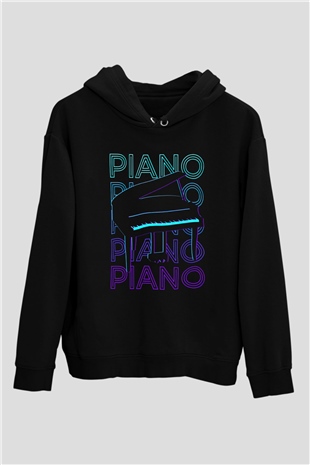 Piyanist Siyah Unisex Kapüşonlu Sweatshirt