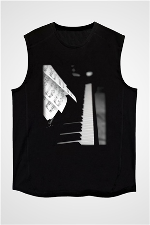 Piyanist Siyah Unisex Kolsuz Tişört