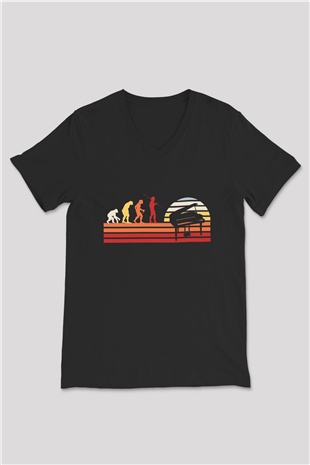 Piyanist Siyah Unisex V Yaka Tişört
