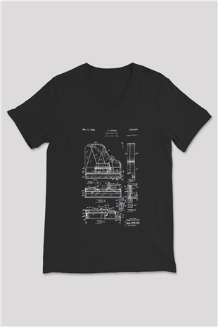 Piyanist Siyah Unisex V Yaka Tişört
