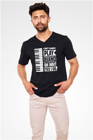 Piyanist Siyah Unisex V Yaka Tişört