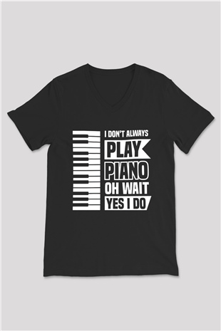 Piyanist Siyah Unisex V Yaka Tişört