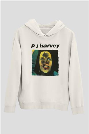 Pj Harvey Baskılı Beyaz Unisex Kapüşonlu Sweatshirt