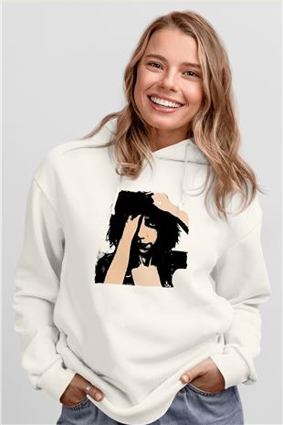 Pj Harvey Baskılı Beyaz Unisex Kapüşonlu Sweatshirt