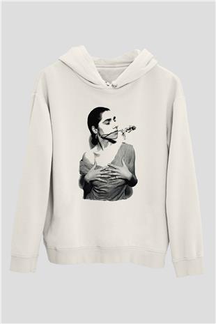 Pj Harvey Baskılı Beyaz Unisex Kapüşonlu Sweatshirt