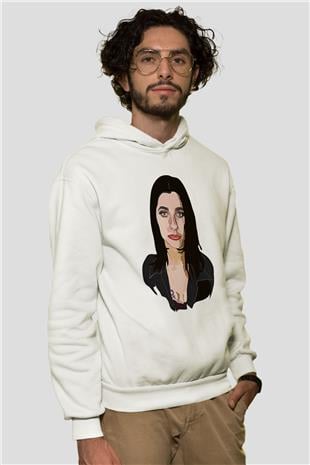 Pj Harvey Baskılı Beyaz Unisex Kapüşonlu Sweatshirt