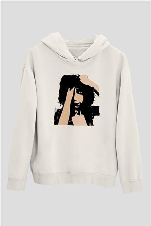 Pj Harvey Baskılı Beyaz Unisex Kapüşonlu Sweatshirt
