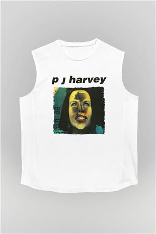 Pj Harvey Baskılı Beyaz Unisex Kolsuz Tişört - Tshirt