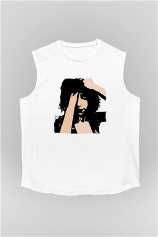 Pj Harvey Baskılı Beyaz Unisex Kolsuz Tişört - Tshirt