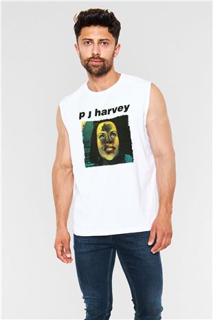 Pj Harvey Baskılı Beyaz Unisex Kolsuz Tişört - Tshirt