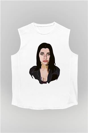 Pj Harvey Baskılı Beyaz Unisex Kolsuz Tişört - Tshirt