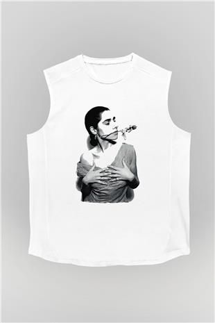Pj Harvey Baskılı Beyaz Unisex Kolsuz Tişört - Tshirt