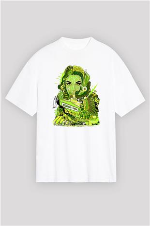 Pj Harvey Baskılı Beyaz Unisex Oversize Tişört - Tshirt