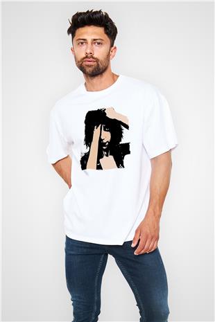 Pj Harvey Baskılı Beyaz Unisex Oversize Tişört - Tshirt