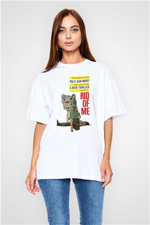 Pj Harvey Baskılı Beyaz Unisex Oversize Tişört - Tshirt