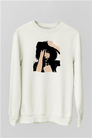 Pj Harvey Baskılı Beyaz Unisex Sweatshirt