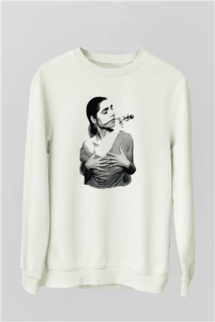 Pj Harvey Baskılı Beyaz Unisex Sweatshirt