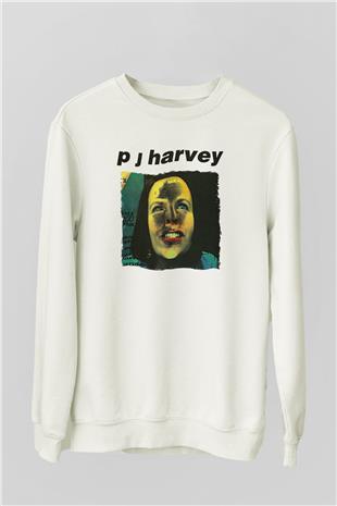 Pj Harvey Baskılı Beyaz Unisex Sweatshirt