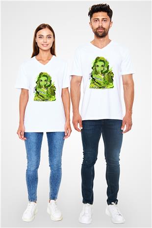 Pj Harvey Baskılı Beyaz Unisex V Yaka Tişört - Tshirt