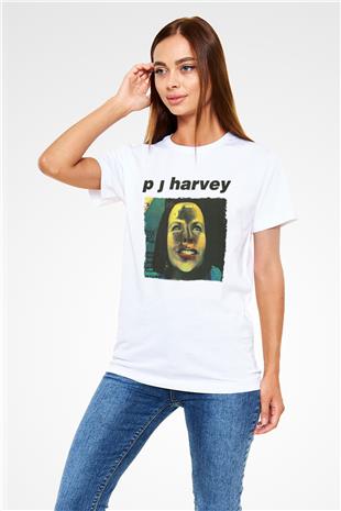 Pj Harvey Baskılı Unisex Beyaz Tişört - Tshirt