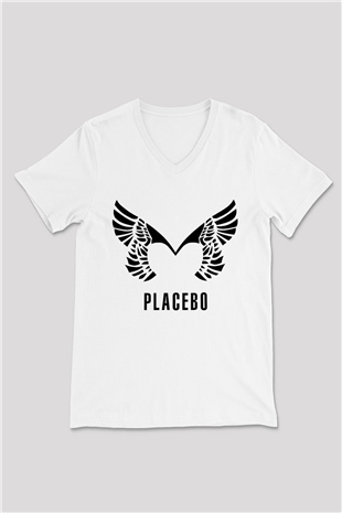 Placebo Beyaz Unisex V Yaka Tişört T-Shirt