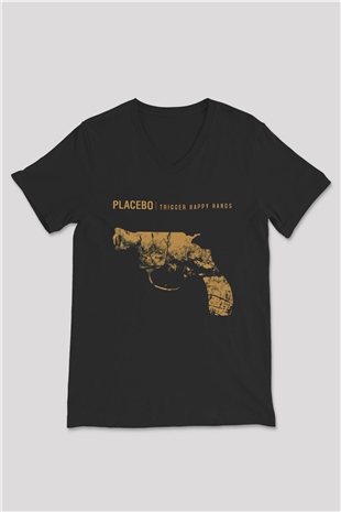Placebo Siyah Unisex V Yaka Tişört T-Shirt