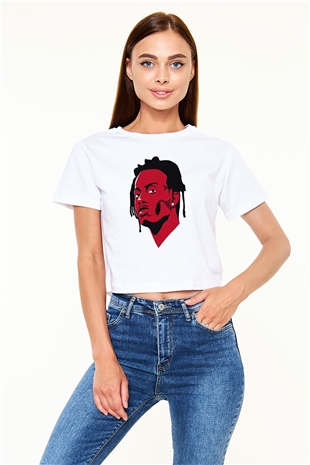 Playboi Carti Baskılı Beyaz Crop Top Kadın Tişört - Tshirt