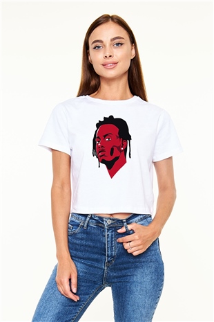 Playboi Carti Baskılı Beyaz Crop Top Kadın Tişört - Tshirt