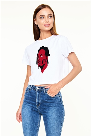 Playboi Carti Baskılı Beyaz Crop Top Kadın Tişört - Tshirt