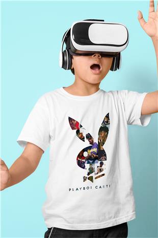 Playboi Carti Baskılı Beyaz Unisex Beyaz Çocuk Tişört - Tshirt