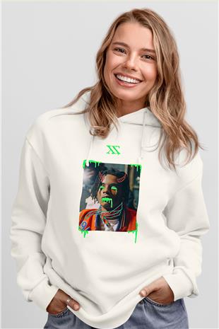 Playboi Carti Baskılı Beyaz Unisex Kapüşonlu Sweatshirt