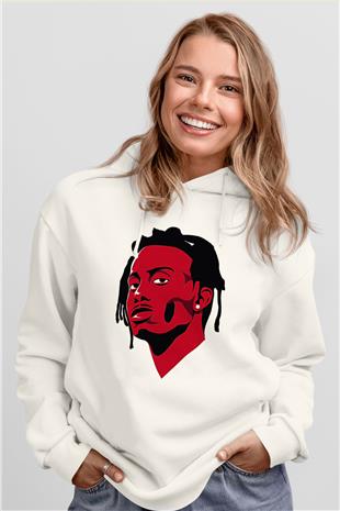 Playboi Carti Baskılı Beyaz Unisex Kapüşonlu Sweatshirt