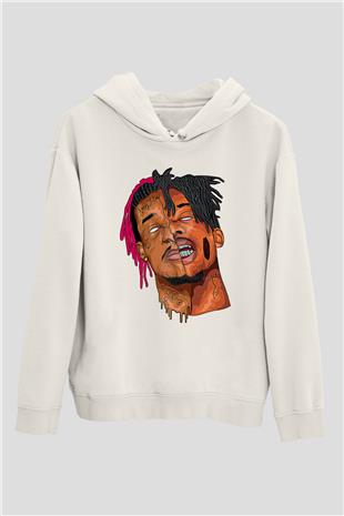 Playboi Carti Baskılı Beyaz Unisex Kapüşonlu Sweatshirt