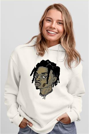 Playboi Carti Baskılı Beyaz Unisex Kapüşonlu Sweatshirt